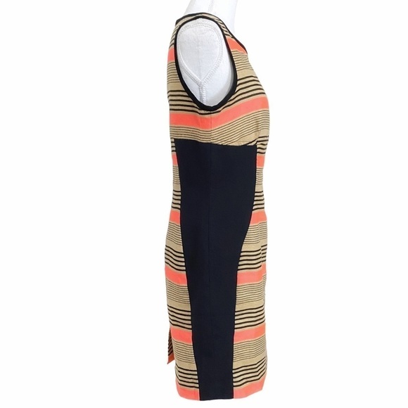 SEA NEW YORK LINEN BLEND BLACK TAN CORAL STRIPED SLEEVELESS SHEATH DRESS - Picture 3 of 12